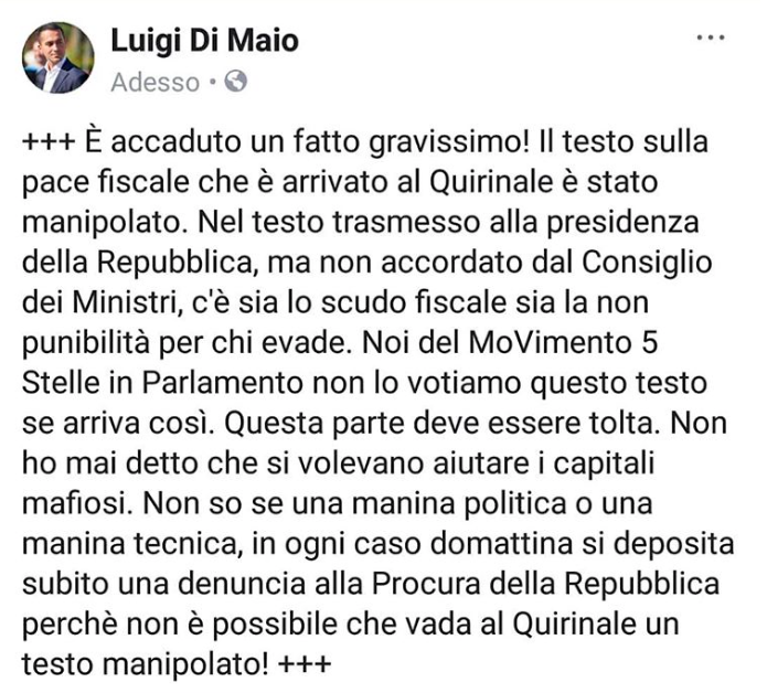 Il post di Di Maio