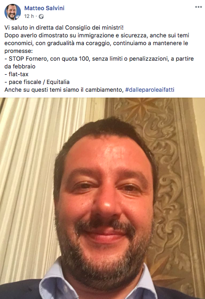 Manovra, il post di Salvini