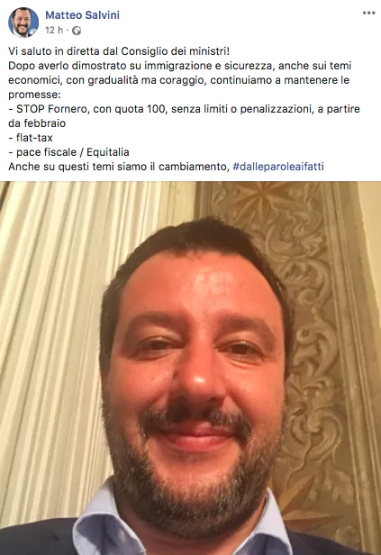 Manovra, il post di Salvini