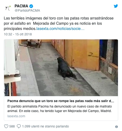 denuncia pacma toro zampe spezzate