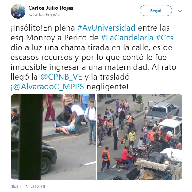 tweet donna partorisce strada venezuela