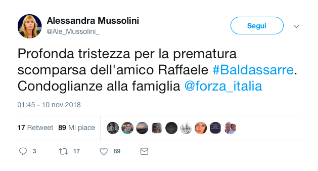 morto raffaele baldassarre forza italia