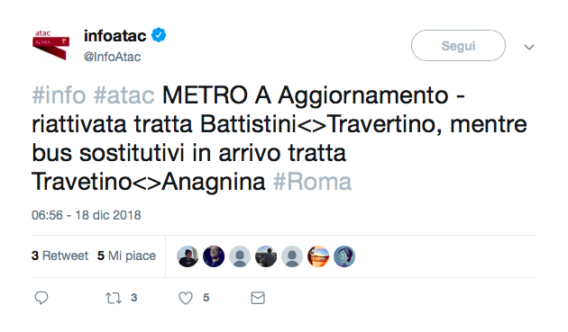 Atac, comunicazione metro bloccata