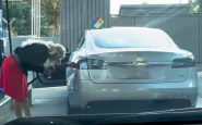 Donna tenta di fare benzina con auto elettrica Tesla