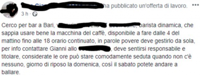 annuncio di lavoro