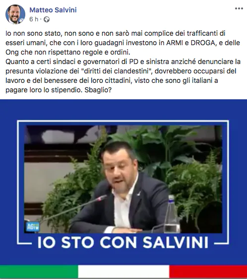Il post di Salvini