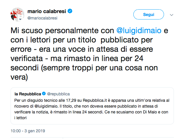 Il tweet di Calabresi