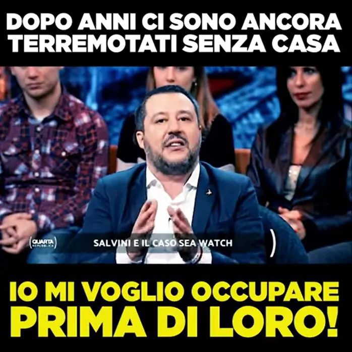 Matteo Salvini, tra sea watch e terremotati