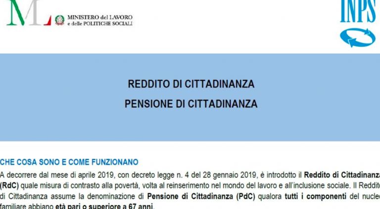 Modulo richiesta reddito di cittadinanza