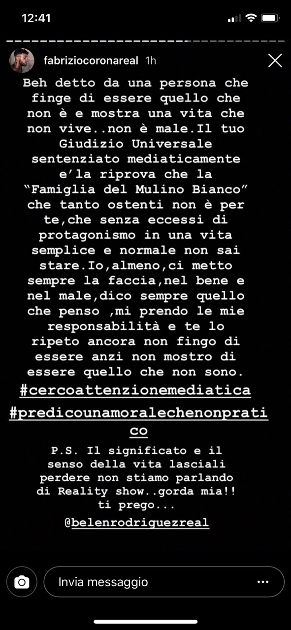 Post di Corona contro Belen