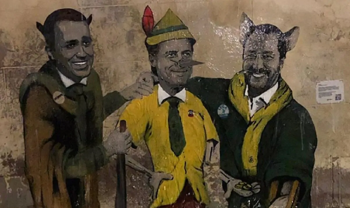 Conte, Salvini e Di Maio nel nuovo murale