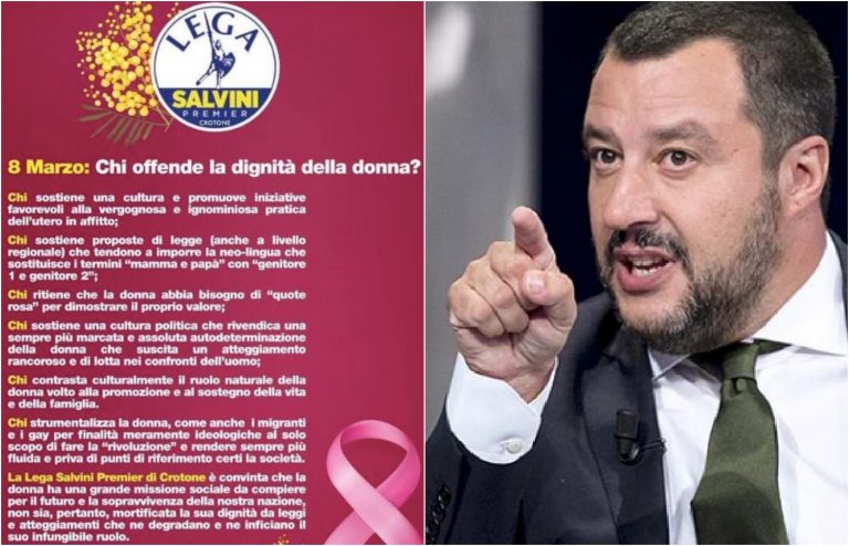 Salvini su manifesto lega 8 marzo