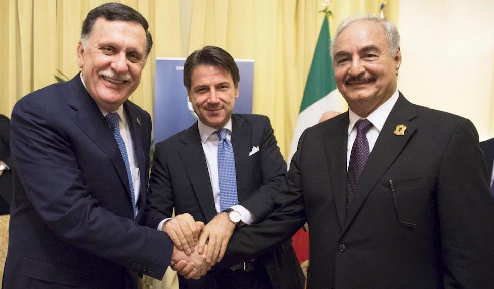 Sarraj, Conte e Haftar a novembre 2019