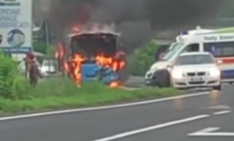 Rovigo, scuolabus in fiamme