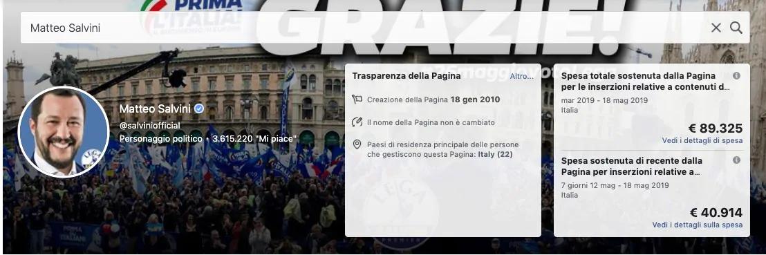 Salvini sponsorizzazione su Facebook