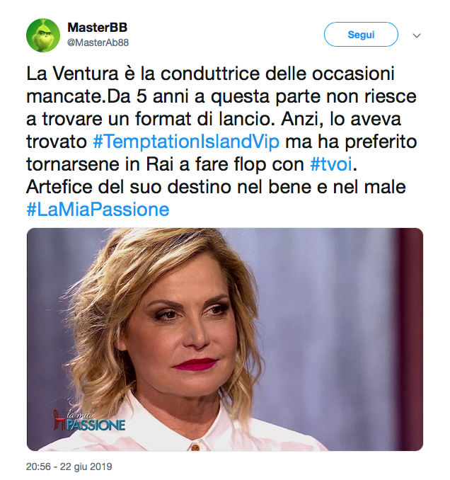 Il post contro Simona Ventura