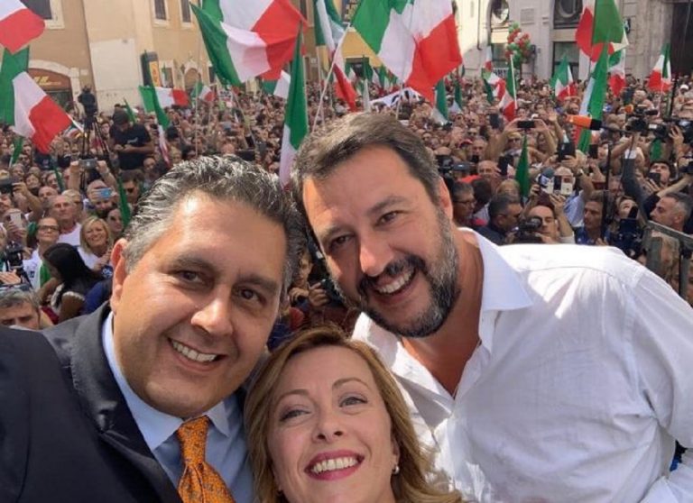 Manifestazione a Montecitorio Salvini