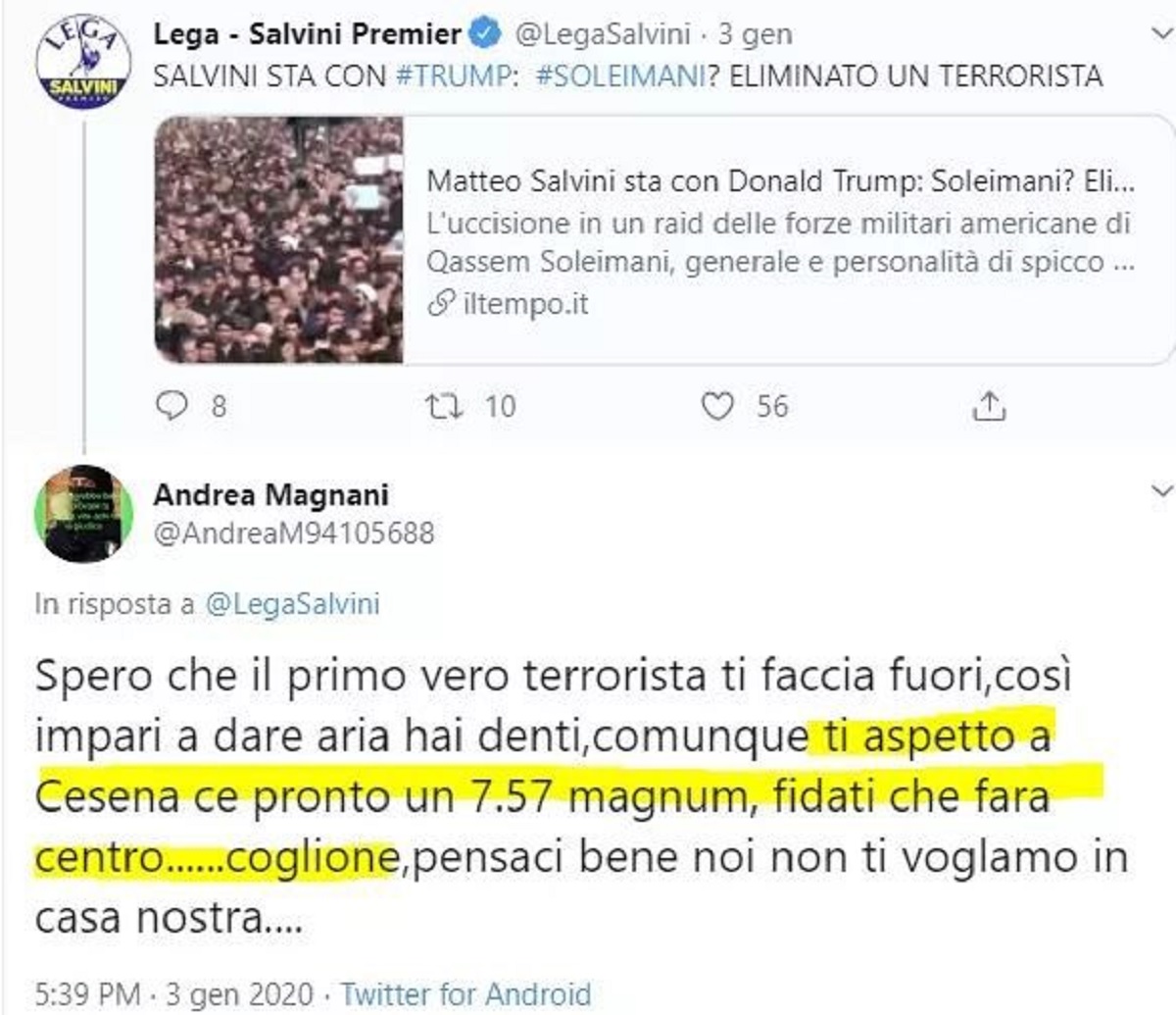 minacce morte salvini