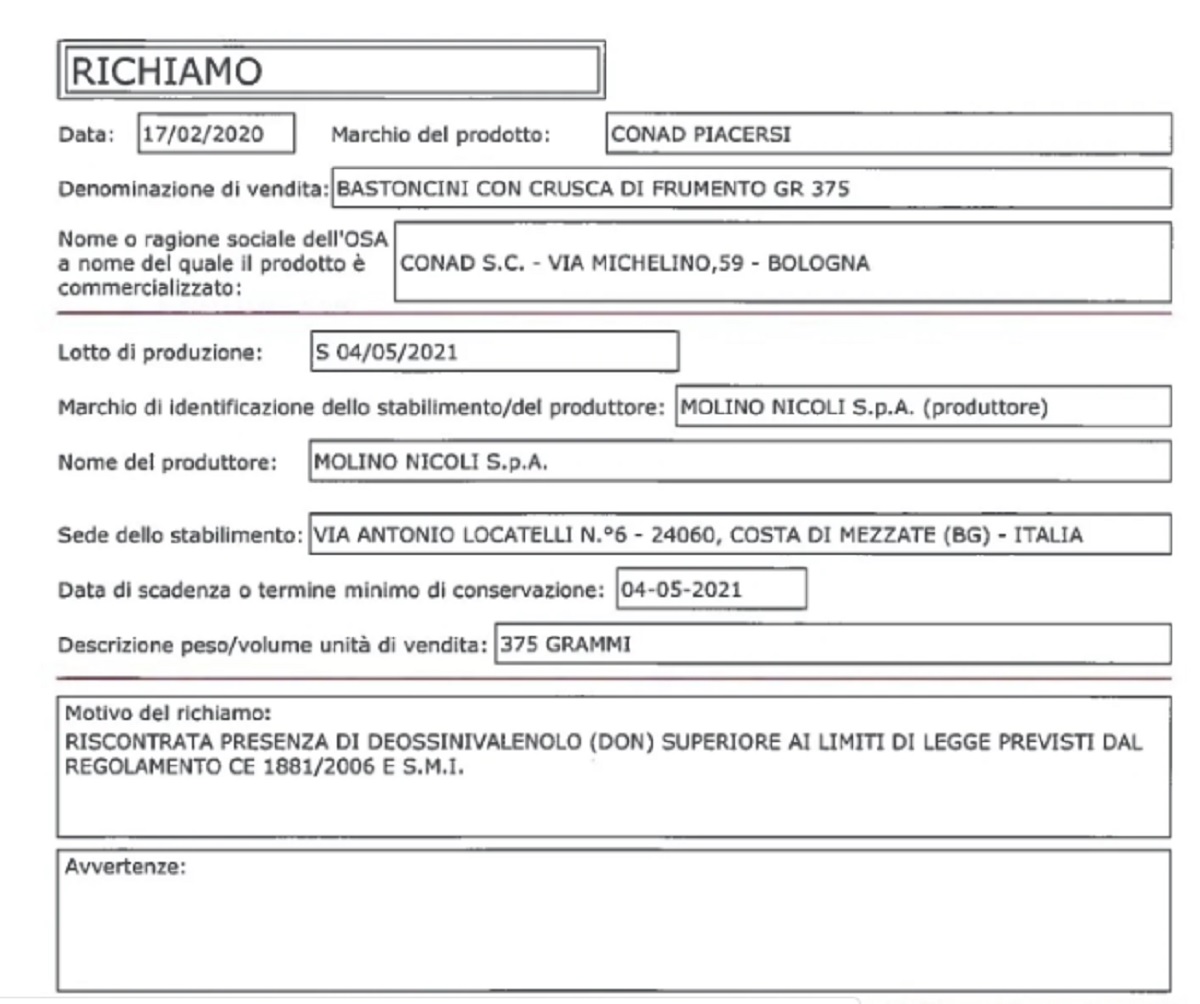 bastoncini conad ritirati