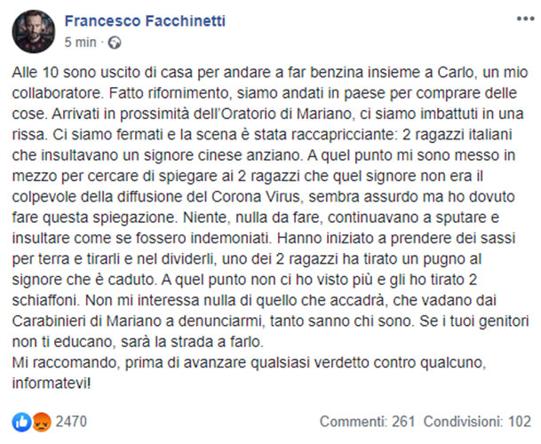 francesco facchinetti coronavirus