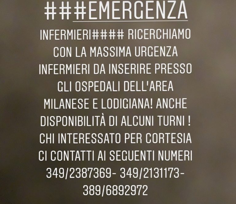 Ricerca infermieri Coronavirus
