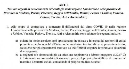 Bozza decreto coronavirus