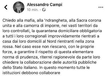 coronavirus post professore mafia