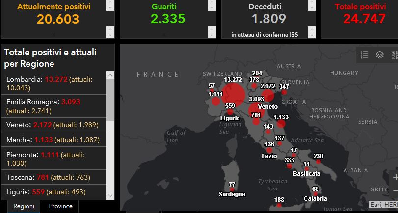 mappa contagi 15 marzo
