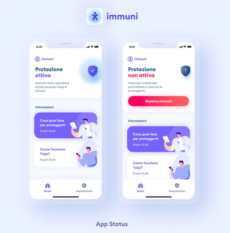 App Immuni, schermata protezione
