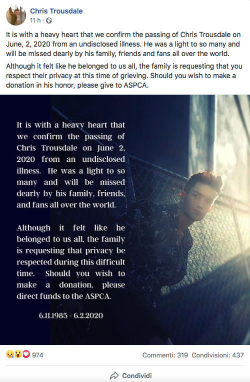 Chris Trousdale morto