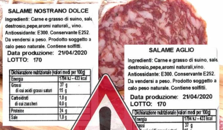 Richiamato lotto di salame, rischio salmonella