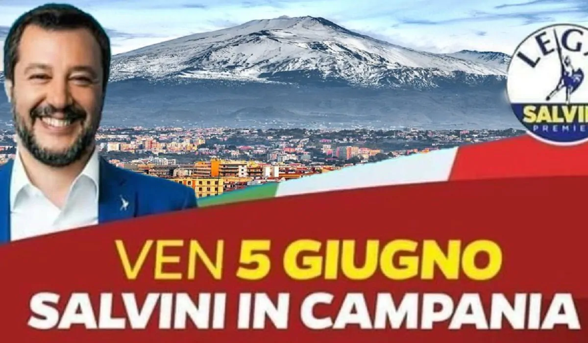Salvini: locandina con l'Etna in Campania, ma forse è un fake