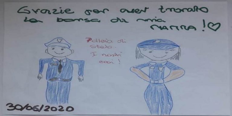 Il disegno di ringraziamento alla polizia