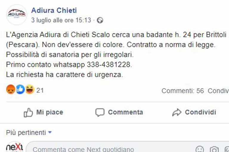 cercasi badante non di colore abruzzo