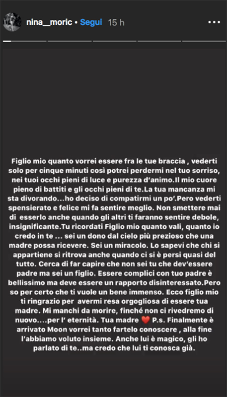 Il messaggio di Nina Moric al figlio Carlos