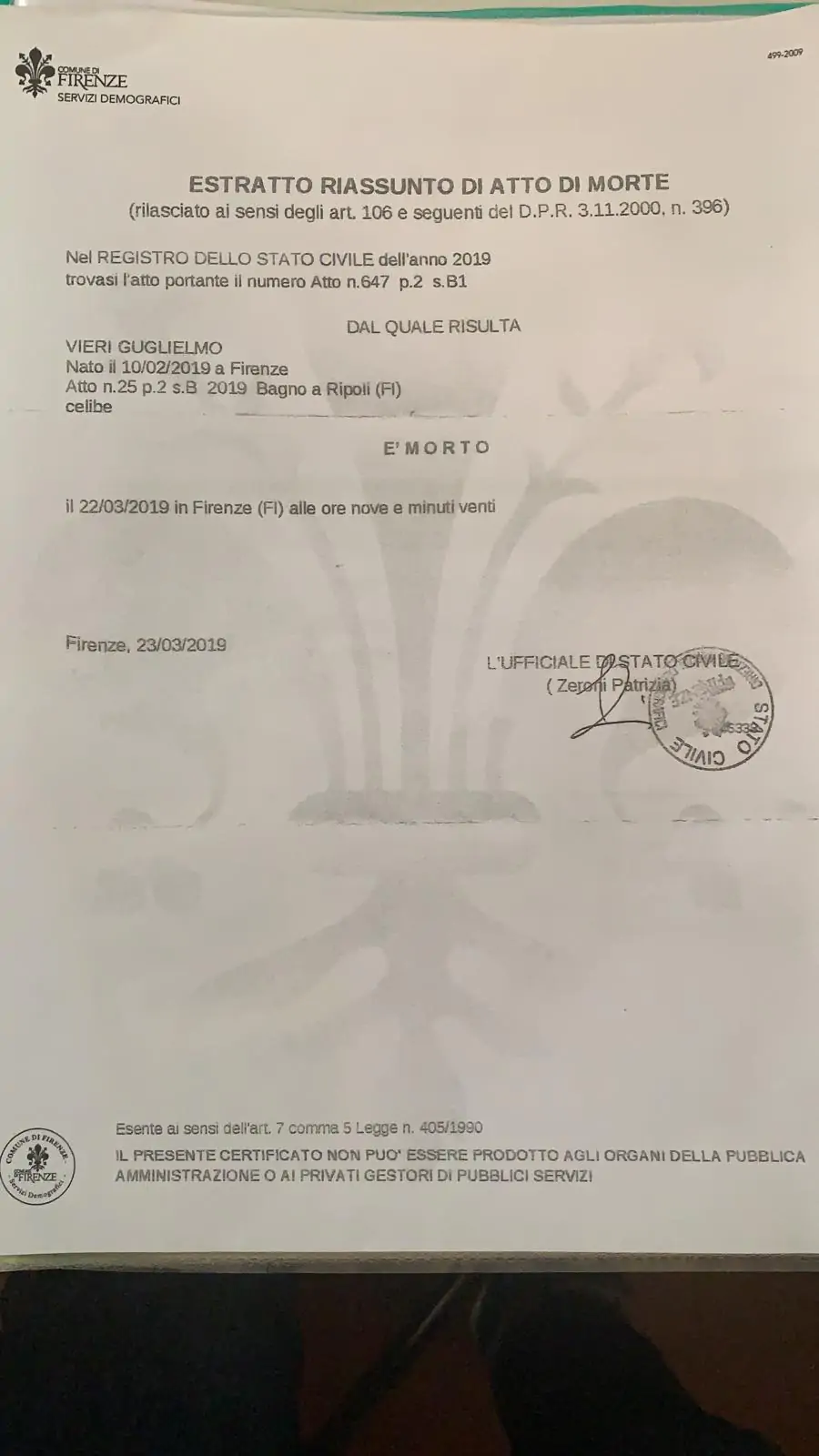 certificato di morte