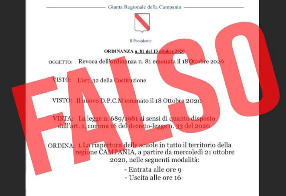 falsa ordinanza della Regione Campania