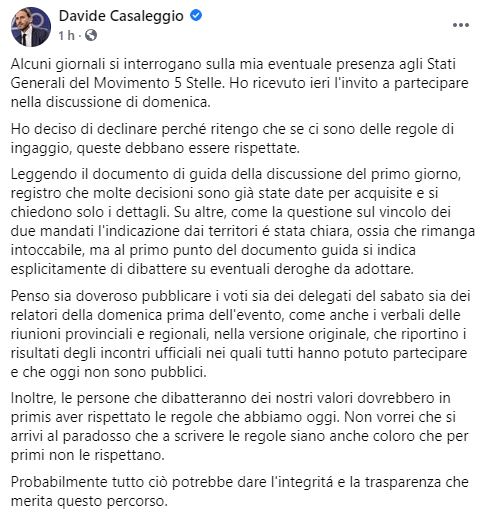Post Facebook Casaleggio