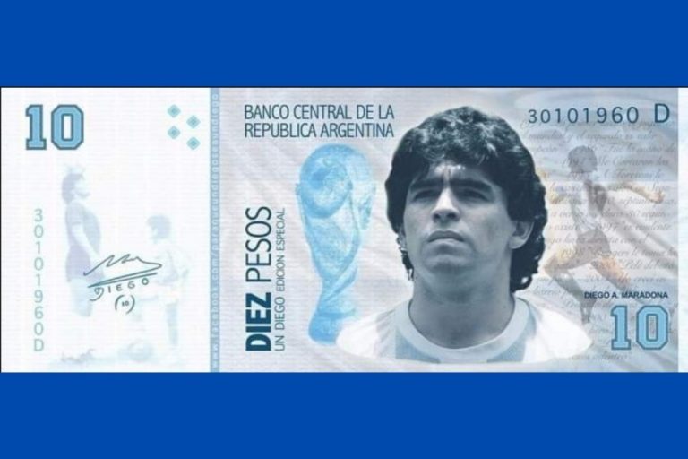 volto Maradona banconota 10 pesos