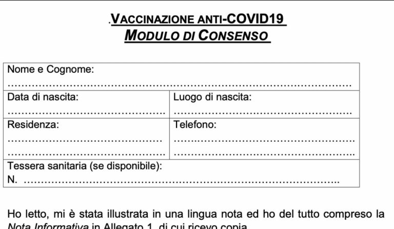 Modulo consenso vaccino covid