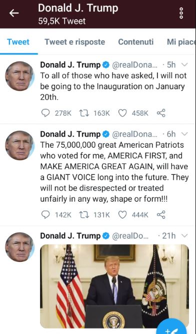post su Twitter di Trump