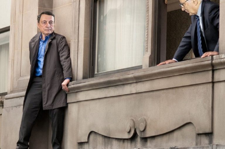 fotomontaggio grillo draghi
