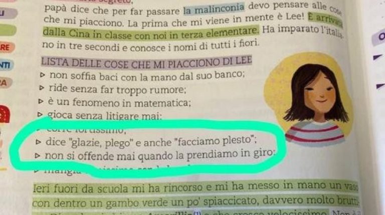 bambina cinese glazie plego testo scolastico
