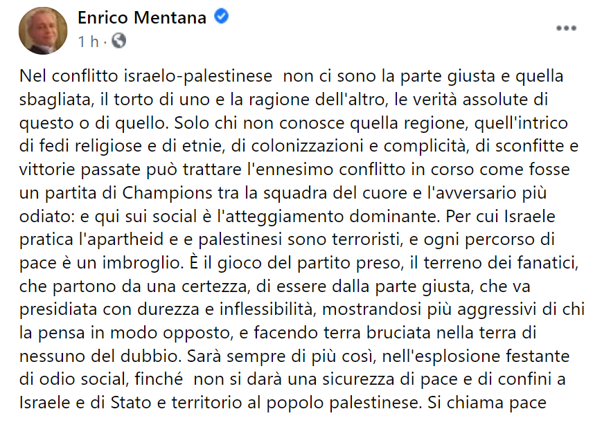 mentana israele palestina