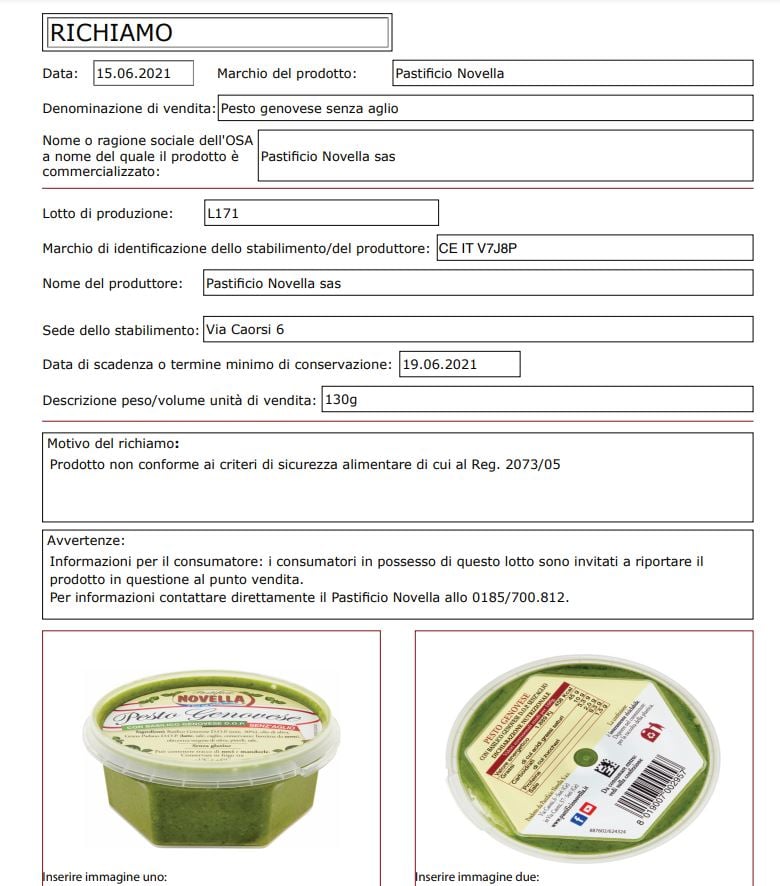 Avviso richiamo