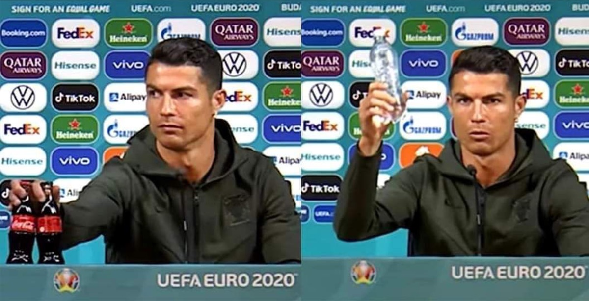 Cristiano Ronaldo mette via la Coca Cola in conferenza stampa: ...