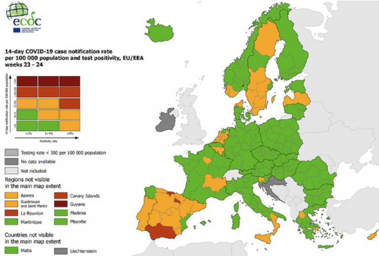 La mappa aggiornata dell'Ecdc
