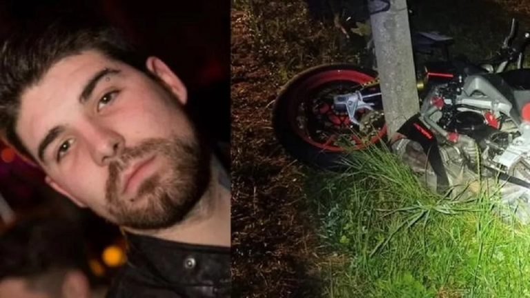 Pietro Rossi e la sua moto distrutta dall'impatto