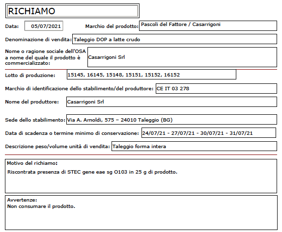 Richiamo ufficiale