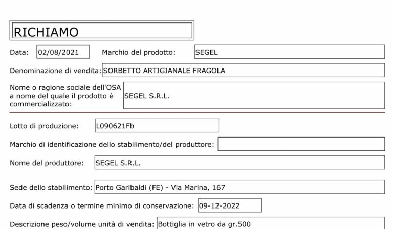 Sorbetti ritirati dal mercato